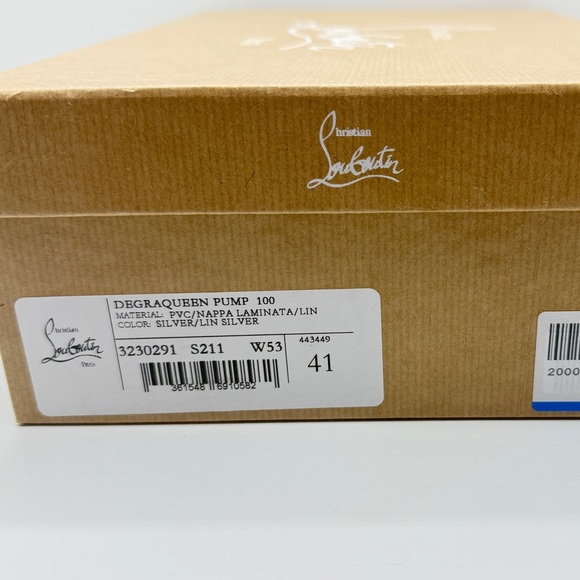 NEW Christian Louboutin Clear PVC Degraqueen Silver Metallic Leather 100 mm Heel - Picture 10 of 11